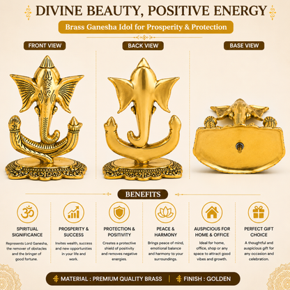 Brass Lord Ganesha Idol for Home Decor | Ganesh Murti for Home Temple, Office Desk