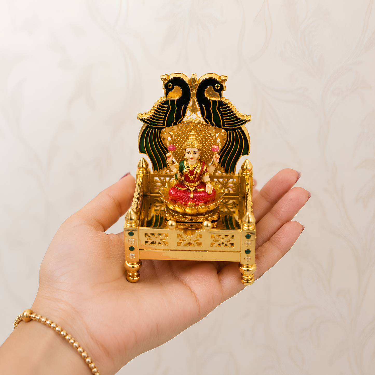 Golden Singhasan for God Idol | Decorative Metal Jhula Throne for Mandir, Ganesha, Krishna, Durga & Lakshmi Idol