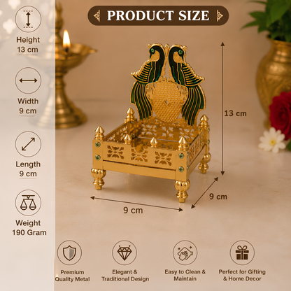 Golden Singhasan for God Idol | Decorative Metal Jhula Throne for Mandir, Ganesha, Krishna, Durga & Lakshmi Idol