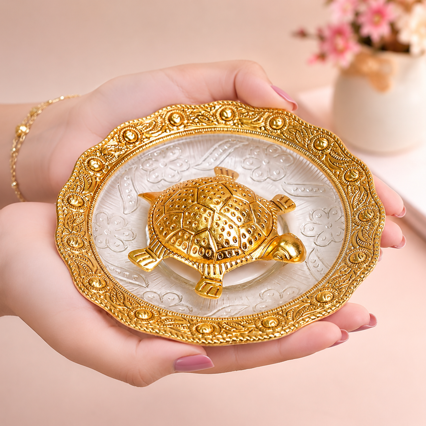 Brass Vastu Tortoise Plate | Feng Shui Turtle for Luck & Wealth