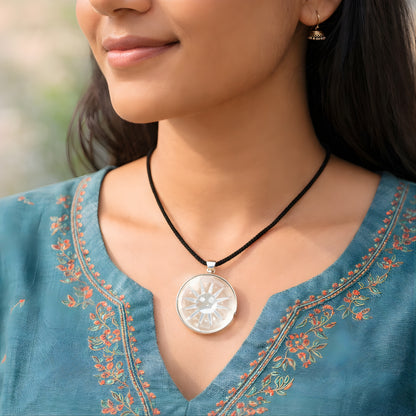 Minimalist Sun Face Glass Pendant Necklace