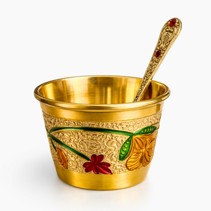 Brass Pooja Bowl with Spoon | Haldi Kumkum Bowl Set for Puja, Chandan, Panchamrit, Prasad & Temple Rituals