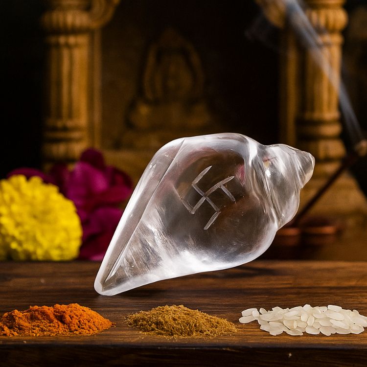 Sphatik Shankh Crystal Conch for Puja Mandir Vastu Spiritual Decor Gift