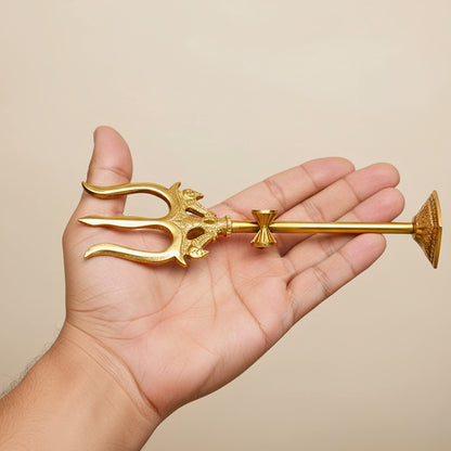 Premium Brass Trishul with Damru Stand