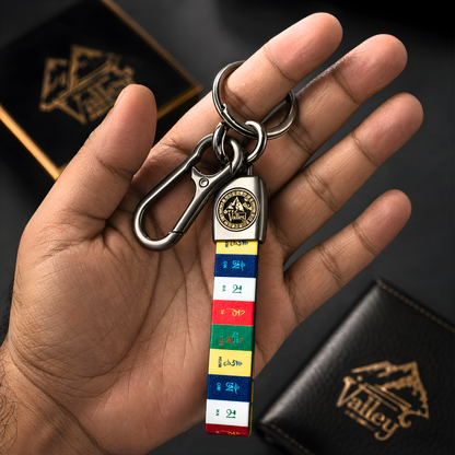 Om Mani Padme Hum Fabric Strap Keychain with Carabiner Clip | Tibetan Buddhist Prayer Flag Keychain
