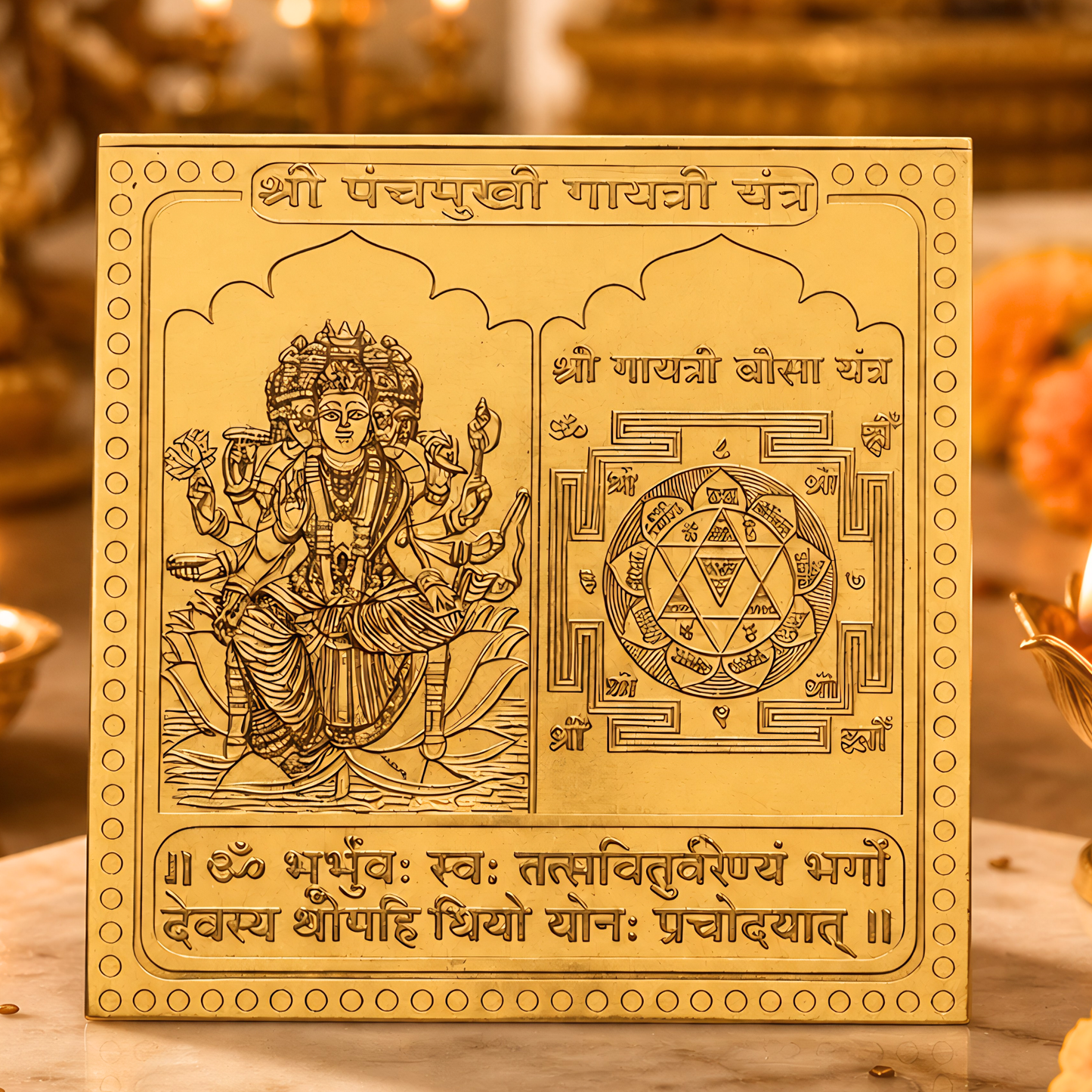 Brass Panchmukhi Gayatri Yantra | Vastu Pooja Yantra for Home, Office & Temple