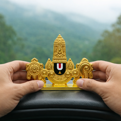 Tirupati Balaji Namam Shankh Chakra Dashboard Idol for Car Home Mandir Office Desk Decor