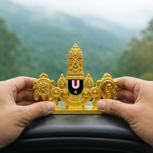 Tirupati Balaji Namam Shankh Chakra Dashboard Idol for Car Home Mandir Office Desk Decor