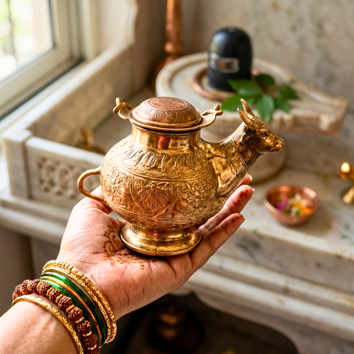 Brass Gomukh Shringi Pot | Cow Shaped Abhishek Kalash for Shivling Jal Dhara