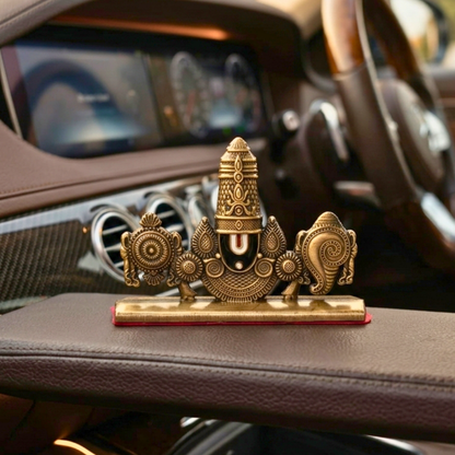 Tirupati Balaji Namam Shankh Chakra Dashboard Idol for Car Home Mandir Office Desk Decor