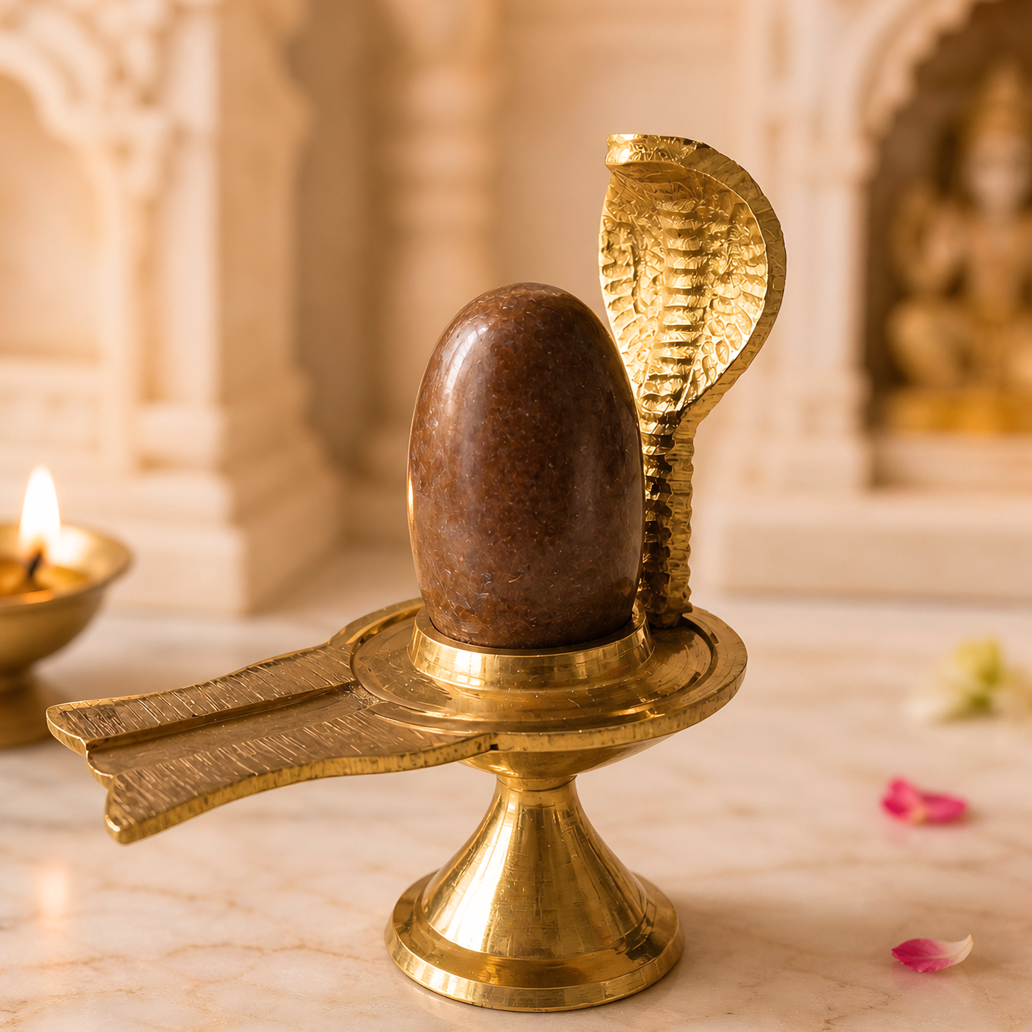 Handcrafted Brass Shivling Pooja Set with Nag Cobra & Decorative Plate | Sawan Pooja, Temple Decor & Spiritual Gift