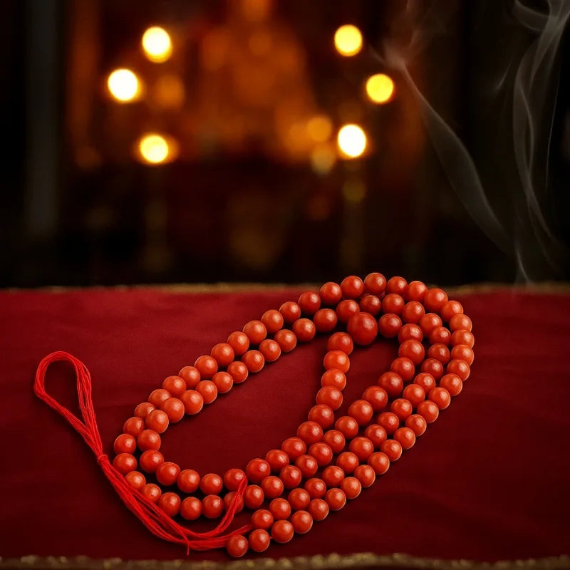 Red Coral Japa Mala 108 Beads for Meditation Prayer Puja and Mantra Chanting