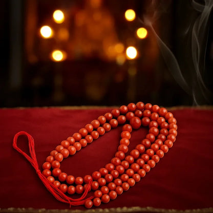 Red Coral Japa Mala 108 Beads for Meditation Prayer Puja and Mantra Chanting