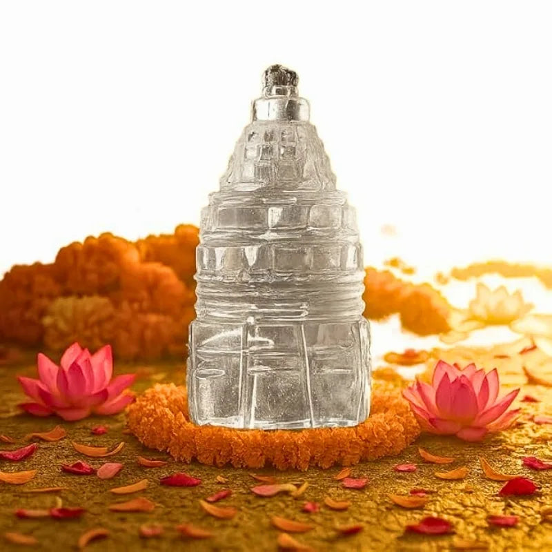 Sphatik Shree Yantra Crystal Meru for Puja Vastu Meditation Home Temple Decor