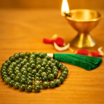 Green Jade Japa Mala 108 Beads for Meditation Prayer Puja and Mantra Chanting
