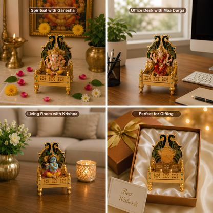 Golden Singhasan for God Idol | Decorative Metal Jhula Throne for Mandir, Ganesha, Krishna, Durga & Lakshmi Idol