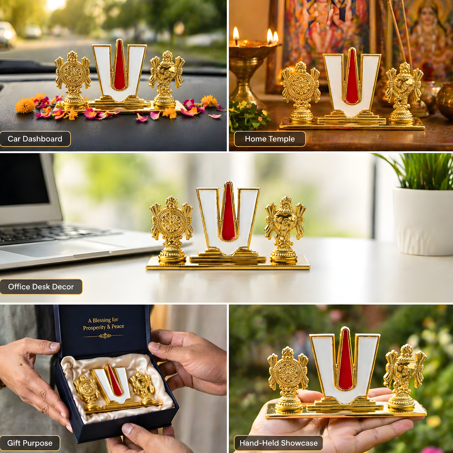 Tirupati Balaji Namam Dashboard Idol | Vishnu Tilak Car Dashboard Statue with Shankh Chakra for Car, Home Mandir, Office & Spiritual Decor