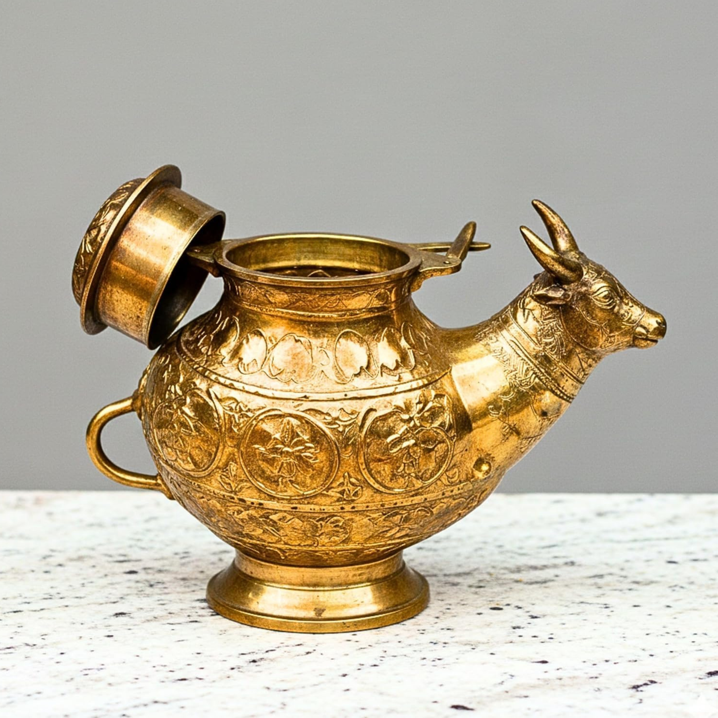 Brass Gomukh Shringi Pot | Cow Shaped Abhishek Kalash for Shivling Jal Dhara