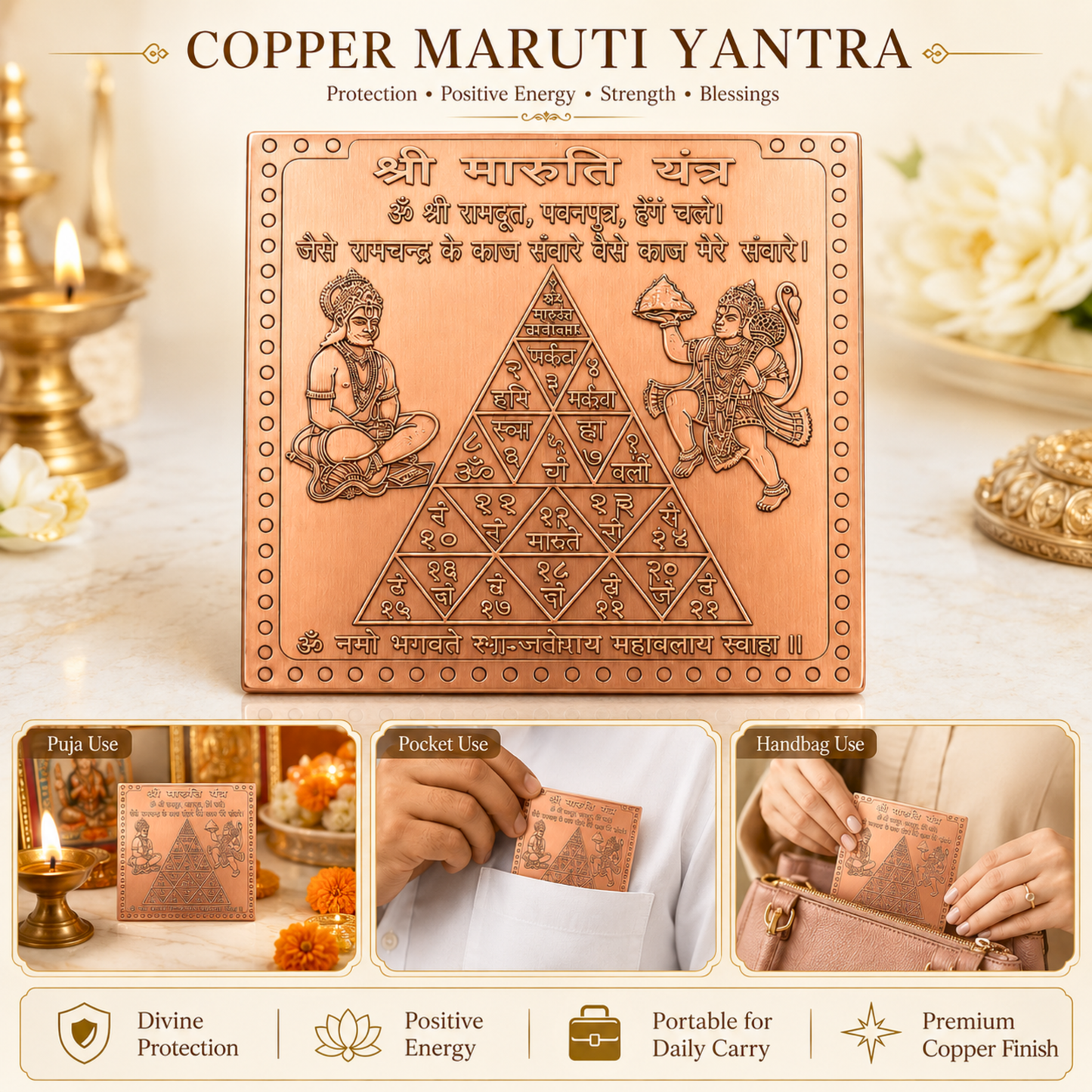 Copper Maruti Yantra | Shri Hanuman Yantra for Protection, Strength, Positive Energy & Pooja