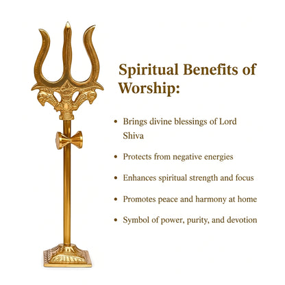 Premium Brass Trishul with Damru Stand