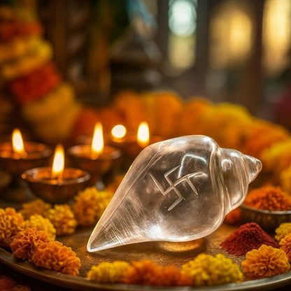 Sphatik Shankh Crystal Conch for Puja Mandir Vastu Spiritual Decor Gift