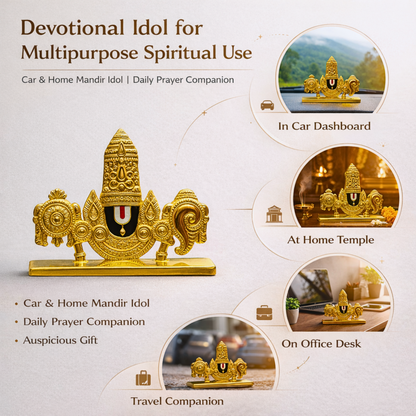 Tirupati Balaji Namam Shankh Chakra Dashboard Idol for Car Home Mandir Office Desk Decor