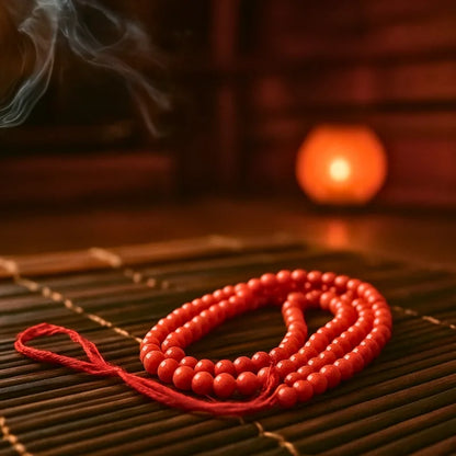 Red Coral Japa Mala 108 Beads for Meditation Prayer Puja and Mantra Chanting