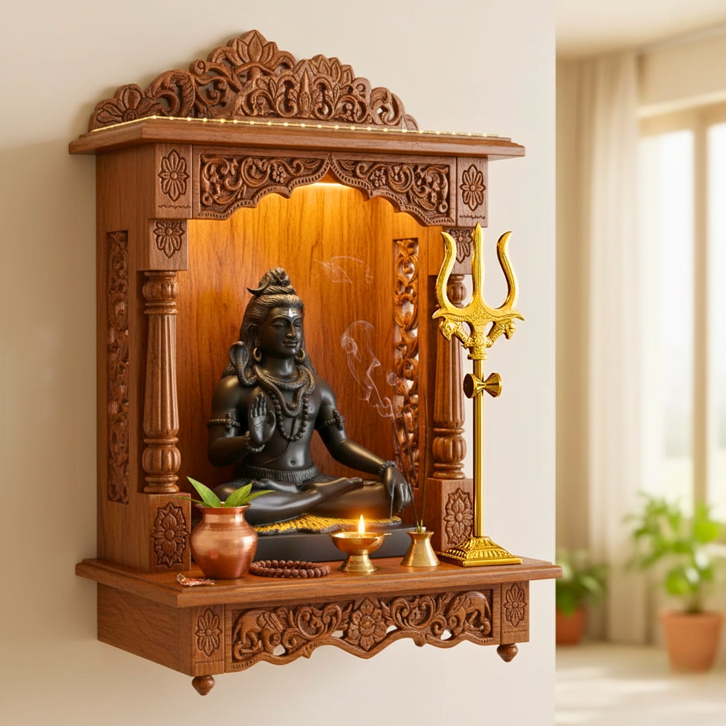 Premium Brass Trishul with Damru Stand
