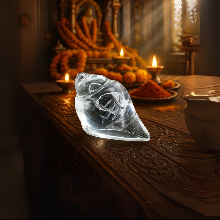 Sphatik Shankh Crystal Conch for Puja Mandir Vastu Spiritual Decor Gift