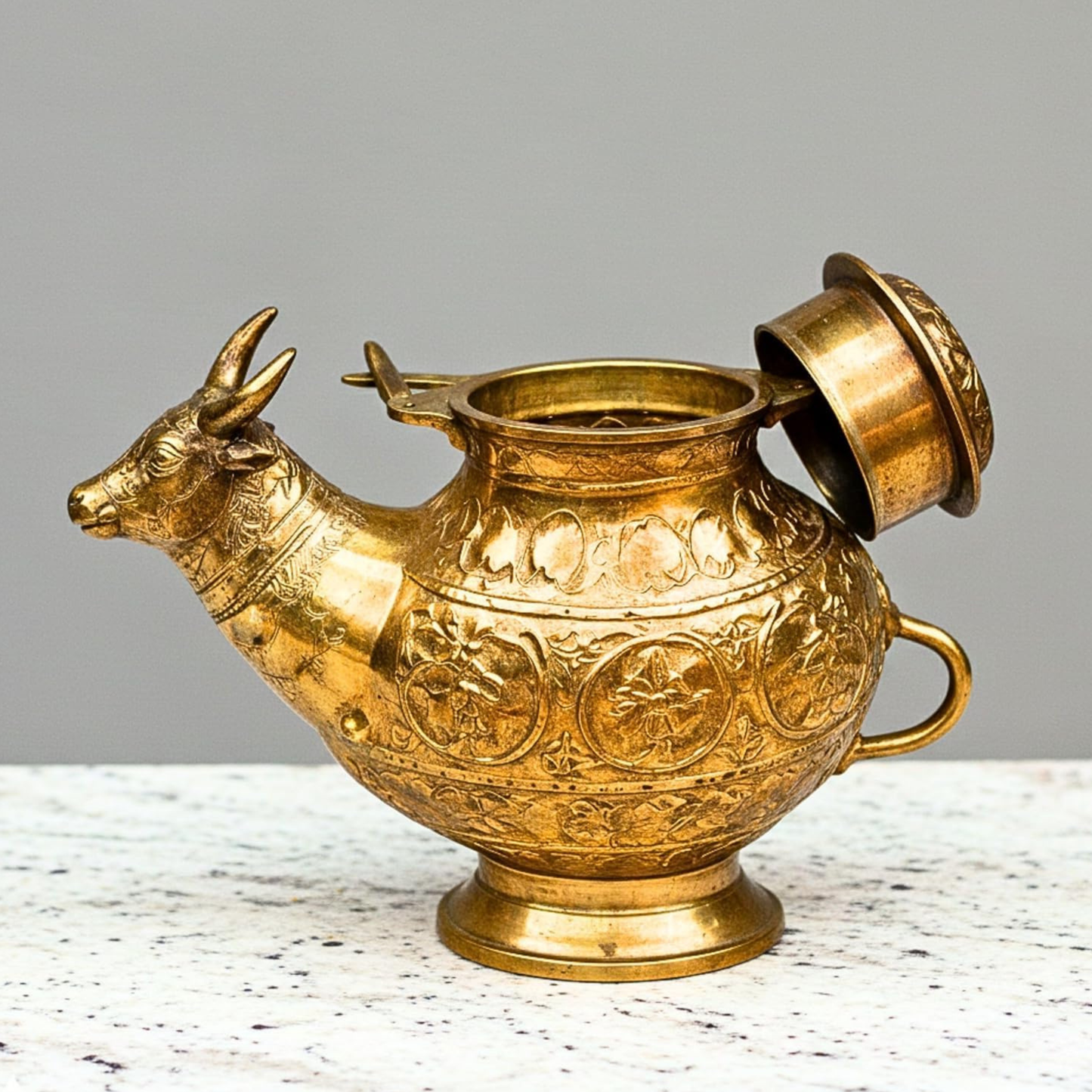 Brass Gomukh Shringi Pot | Cow Shaped Abhishek Kalash for Shivling Jal Dhara