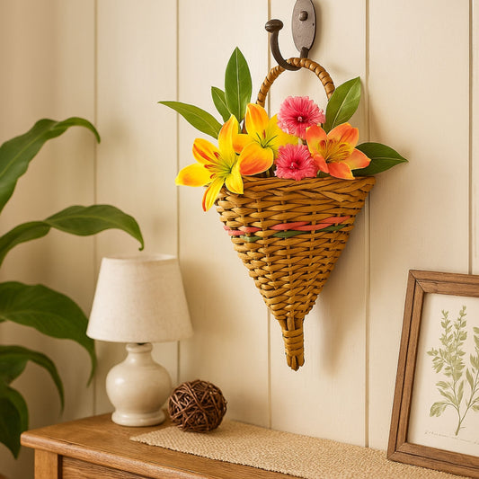 Handcrafted Wall Hanging Wicker Flower Basket