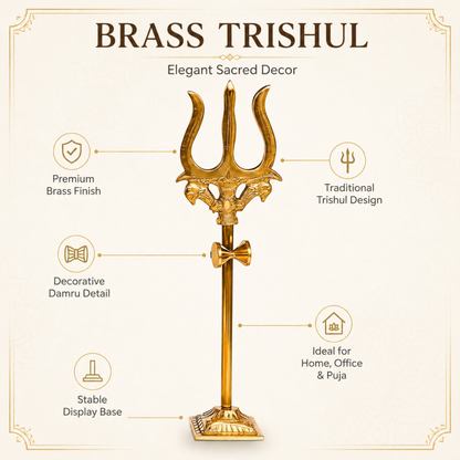 Premium Brass Trishul with Damru Stand