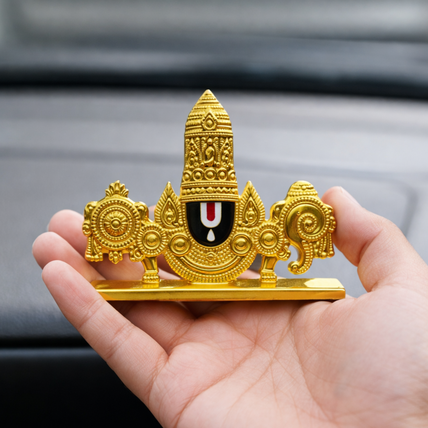 Tirupati Balaji Namam Shankh Chakra Dashboard Idol for Car Home Mandir Office Desk Decor