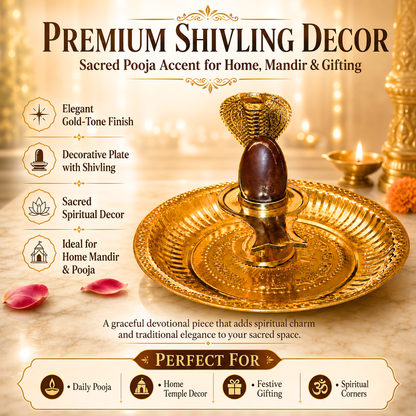Handcrafted Brass Shivling Pooja Set with Nag Cobra & Decorative Plate | Sawan Pooja, Temple Decor & Spiritual Gift