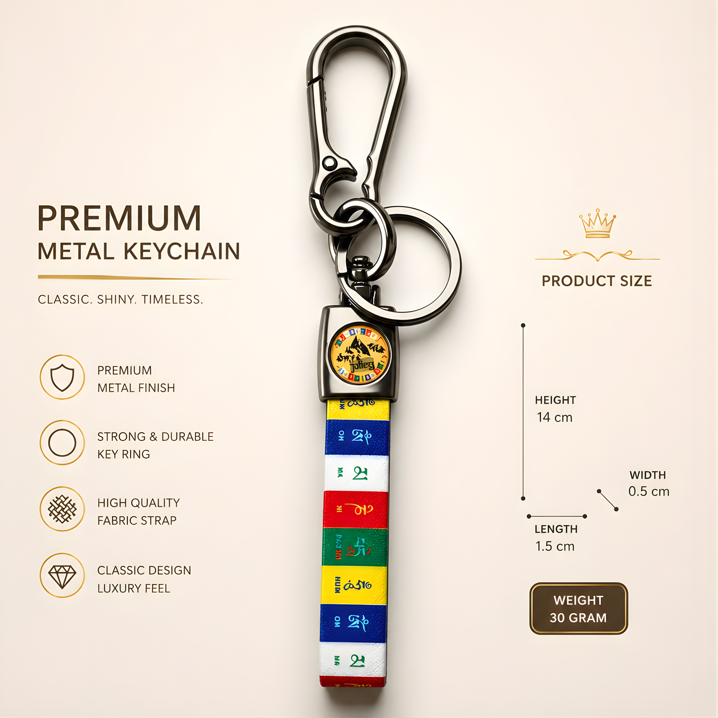 Om Mani Padme Hum Fabric Strap Keychain with Carabiner Clip | Tibetan Buddhist Prayer Flag Keychain