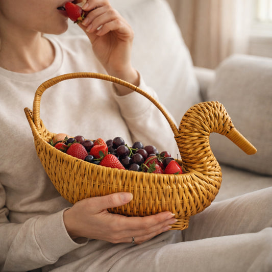 Handcrafted Swan Shape Wicker Fruit Basket