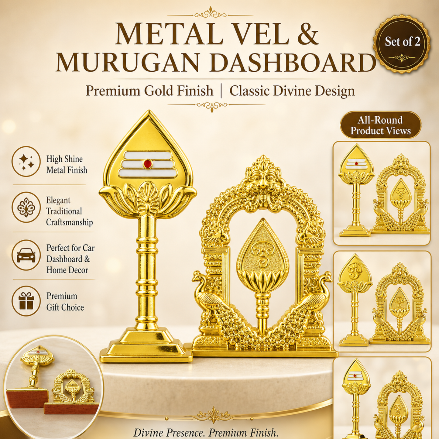 Murugan Vel Combo Dashboard Idol for Car and Home Mandir