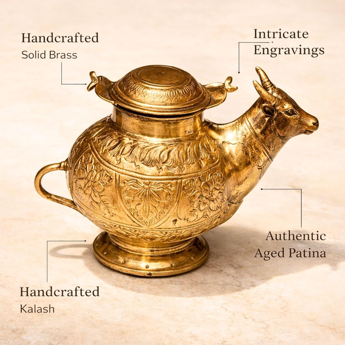 Brass Gomukh Shringi Pot | Cow Shaped Abhishek Kalash for Shivling Jal Dhara