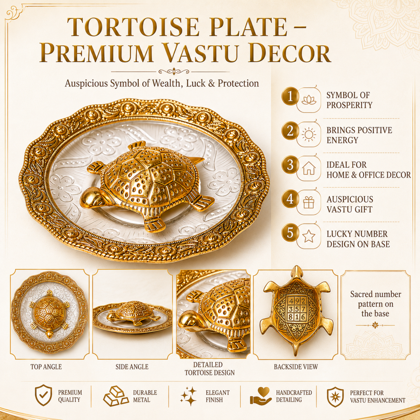 Brass Vastu Tortoise Plate | Feng Shui Turtle for Luck & Wealth