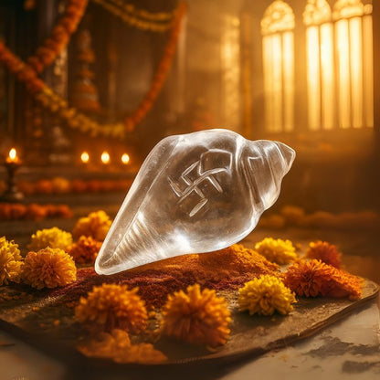 Sphatik Shankh Crystal Conch for Puja Mandir Vastu Spiritual Decor Gift