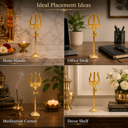 Premium Brass Trishul with Damru Stand