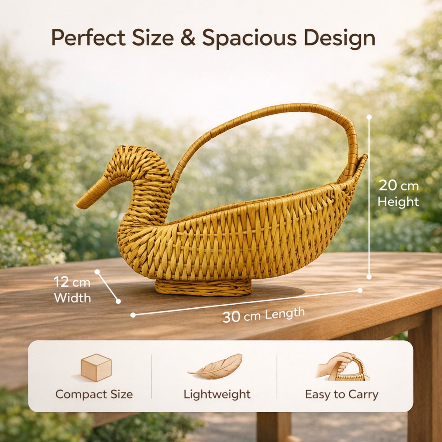 Handcrafted Swan Shape Wicker Fruit Basket