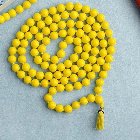 Yellow Sphatik Japa Mala 108 Beads for Meditation Prayer Puja and Mantra Chanting