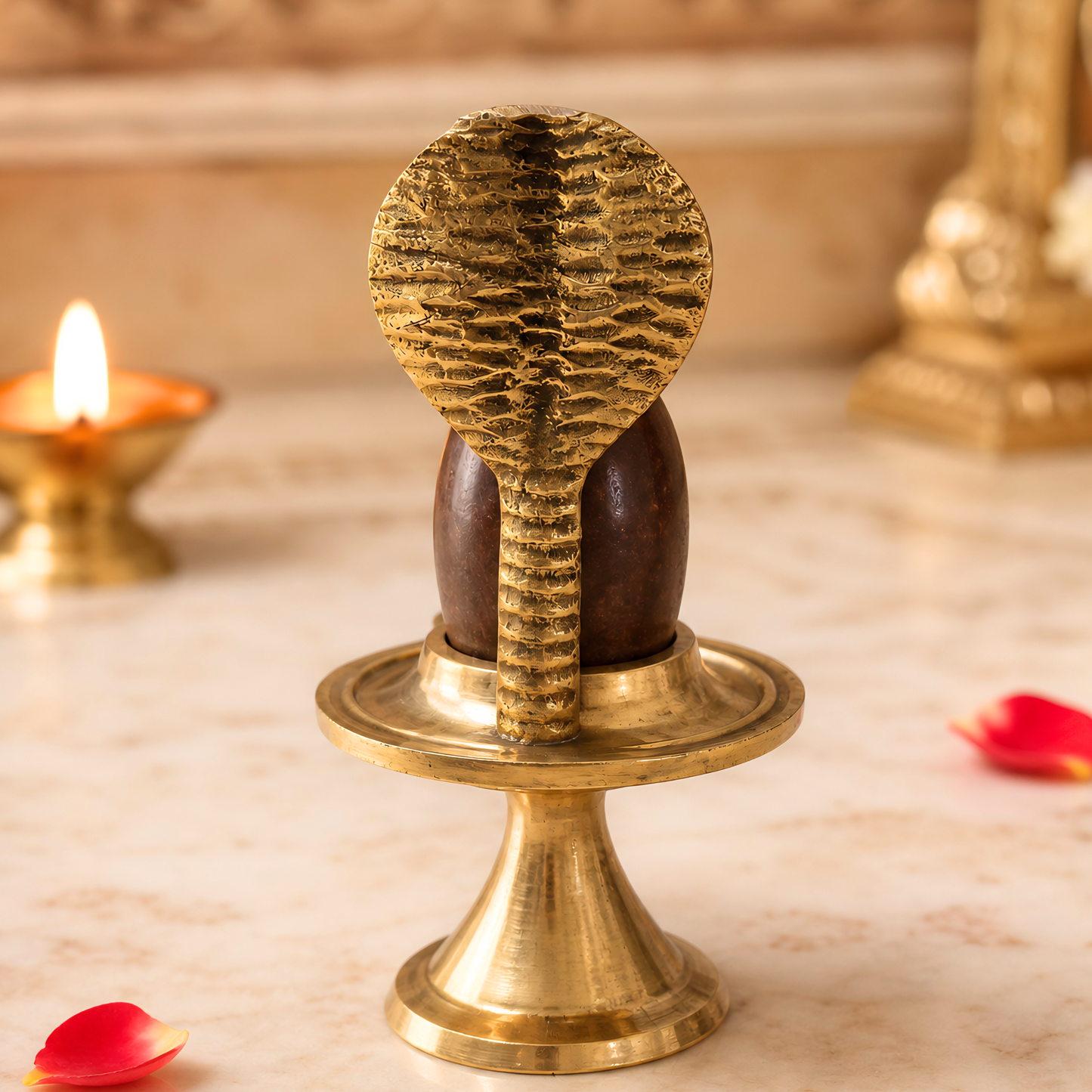 Handcrafted Brass Shivling Pooja Set with Nag Cobra & Decorative Plate | Sawan Pooja, Temple Decor & Spiritual Gift