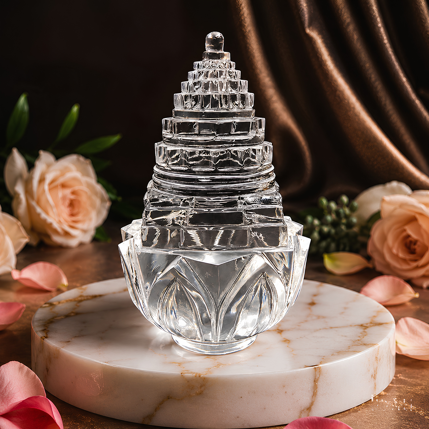 Lotus Shree Yantra – Natural Crystal Sri Chakra Meru Yantra for Puja, Vastu, Meditation & Spiritual Décor