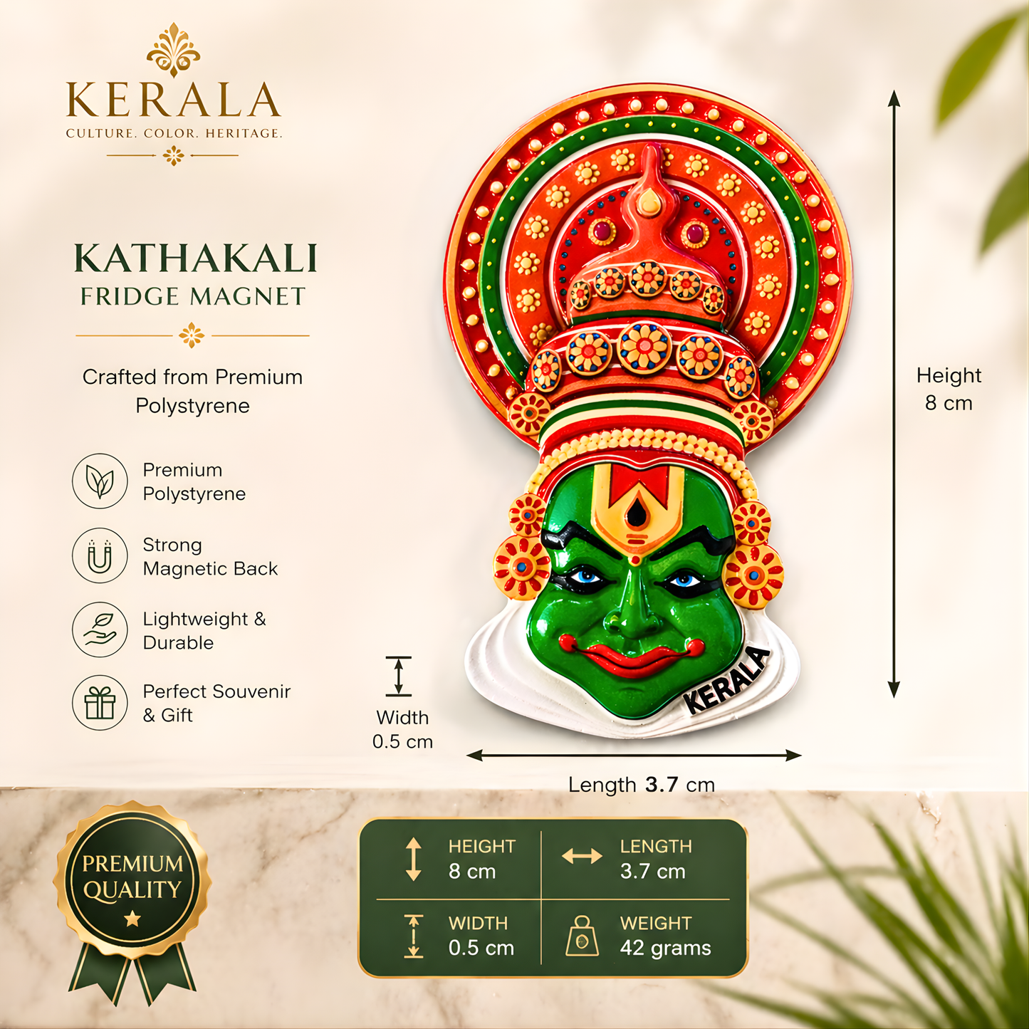 Kathakali Fridge Magnet | Kerala Souvenir Magnet, Polystyrene Decorative Refrigerator Magnet