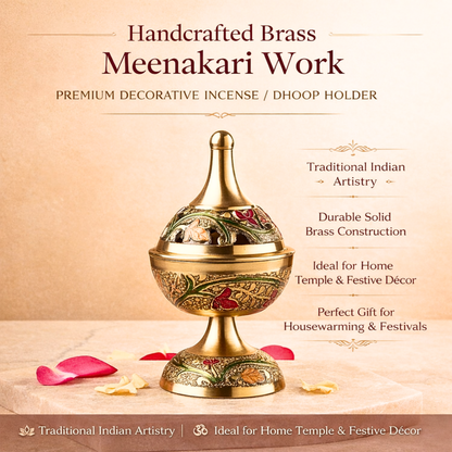 Brass Meenakari Oil Lamp Diya | Handcrafted Akhand Deepak for Pooja, Mandir & Diwali Decor