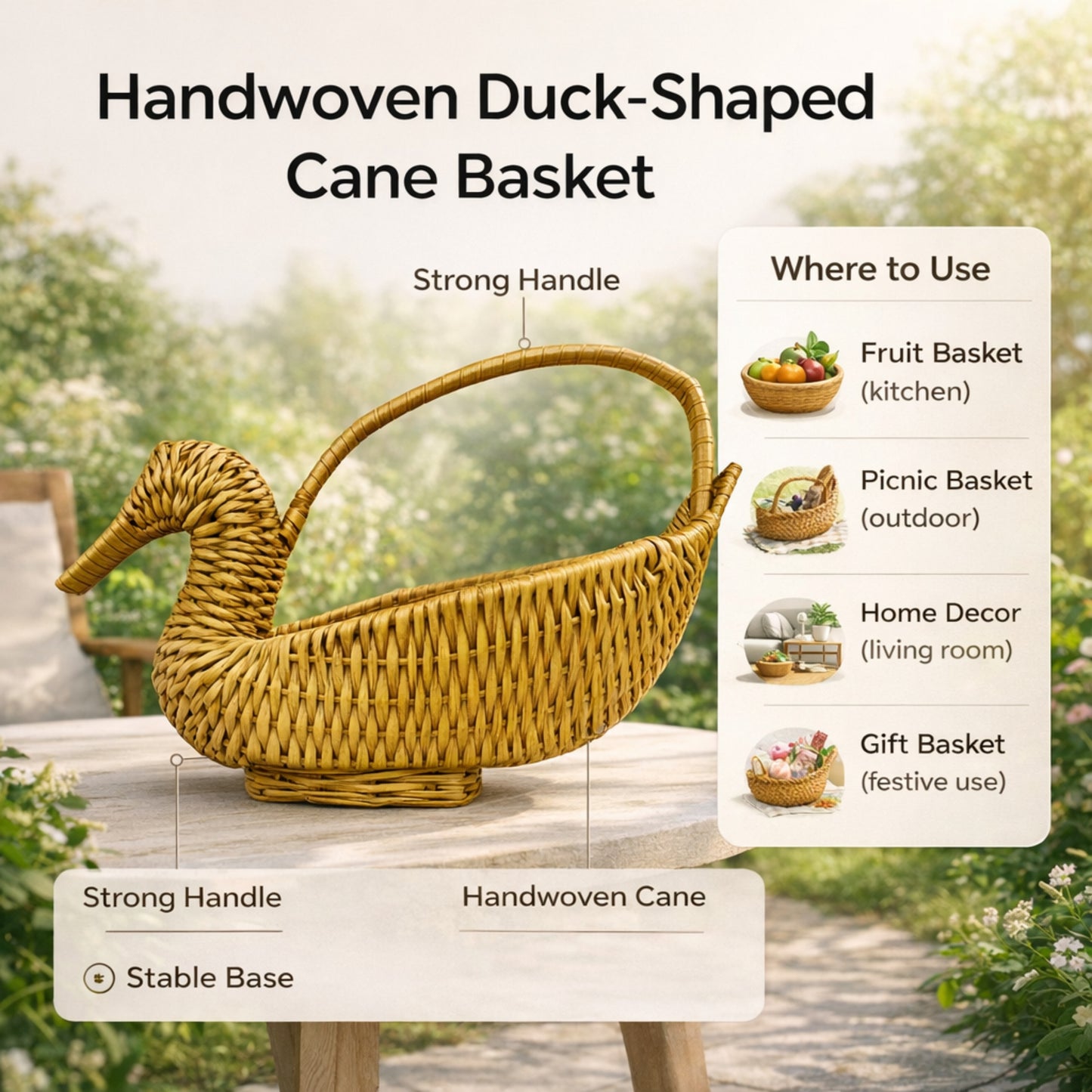 Handcrafted Swan Shape Wicker Fruit Basket