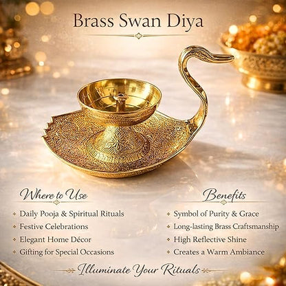Brass Swan Diya | Handcrafted Hamsa Oil Lamp for Pooja, Aarti, Diwali & Home Mandir Decor