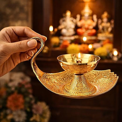 Brass Swan Diya | Handcrafted Hamsa Oil Lamp for Pooja, Aarti, Diwali & Home Mandir Decor